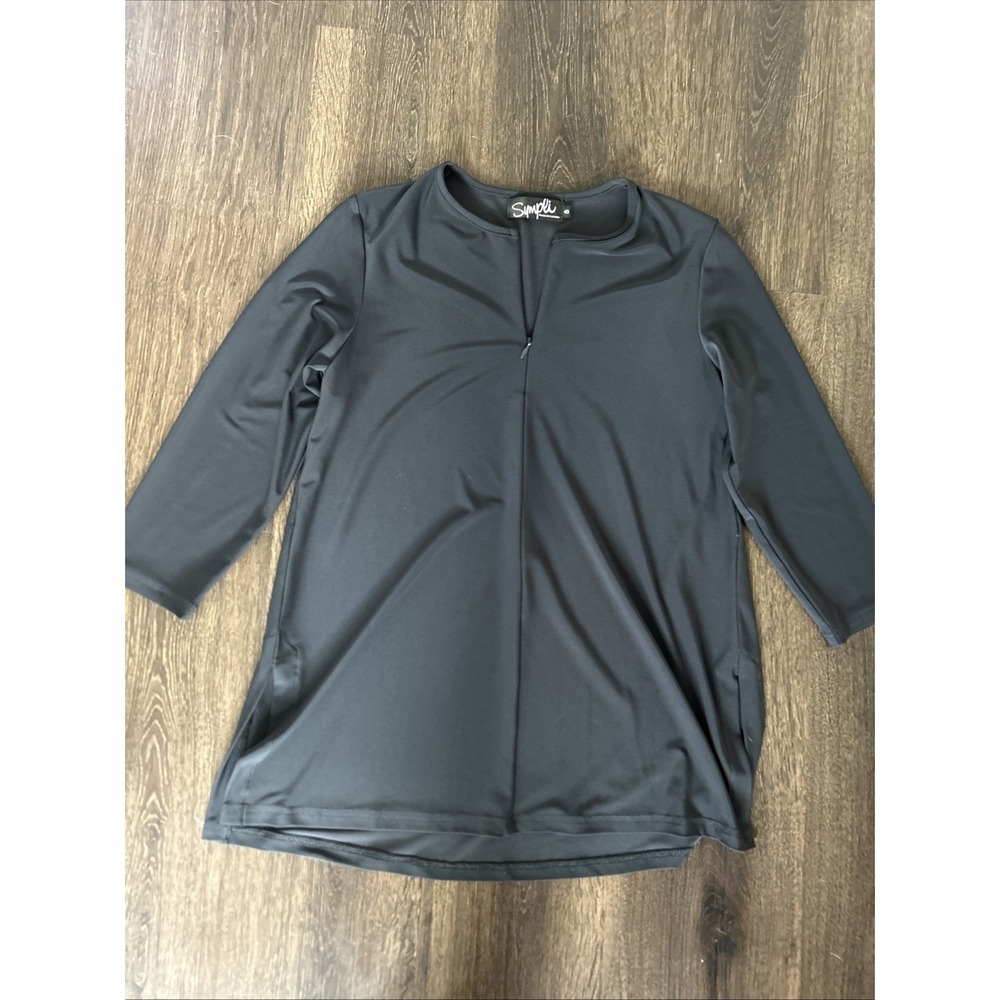 SYMPLI Canada 1/4 Zip Tunic‎ Size 8 Gray/black Jersey Stretch Preppy Classic